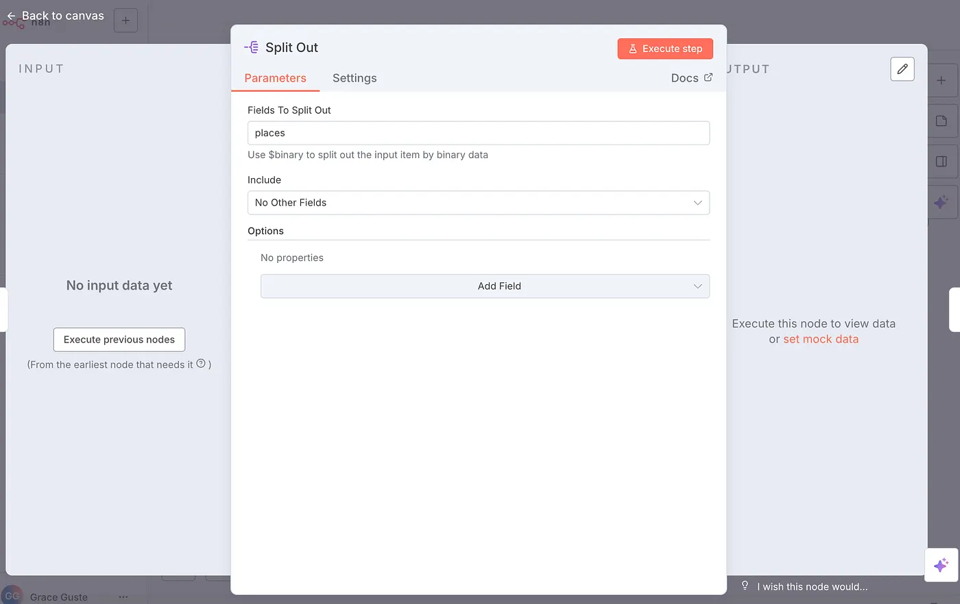 Use Split Out node to separate out all the items in one list into separate items